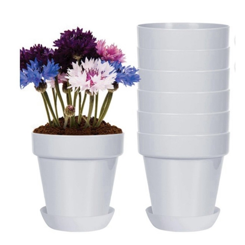 5.5" Inch Planter Grey Pots 8 Pack Indoor Planters Pots W. Saucer